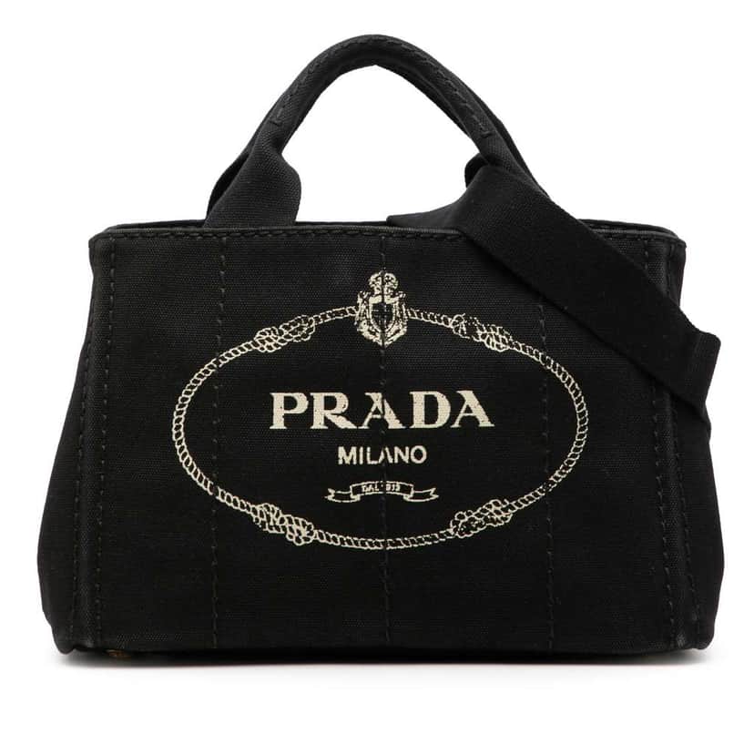 Prada Small Canvas Canapa Logo Satchel Black Canvas Good condition - Front View