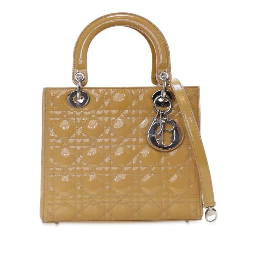 Dior Medium Patent Cannage Lady Dior Brown Leather Good condition - Front View