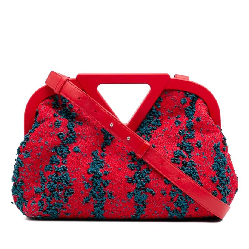 Bottega Veneta Medium Boucle Tweed The Point Triangle Satchel Red Tweed Good condition - Front View