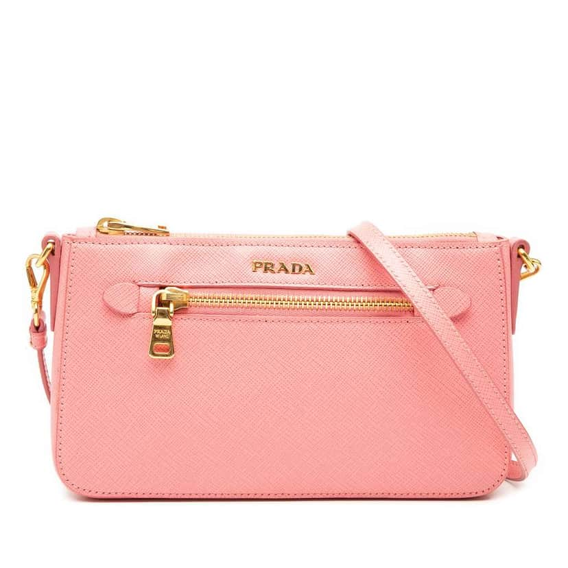 Prada Saffiano Lux Front Pocket Crossbody Pink Leather Good condition - Front View