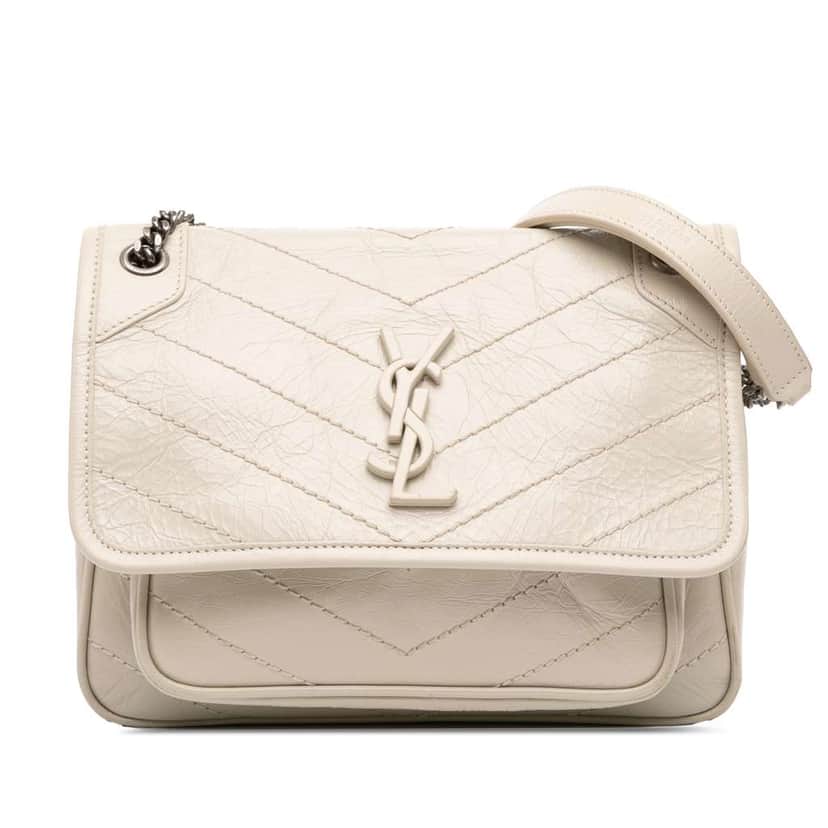 Saint Laurent Baby Crinkled Calfskin Monogram Niki Bag White Leather Good condition - Front View