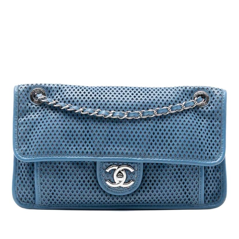 Chanel Medium Perforated Lambskin Up In The Air Flap Blue Leather Good condition - Front View