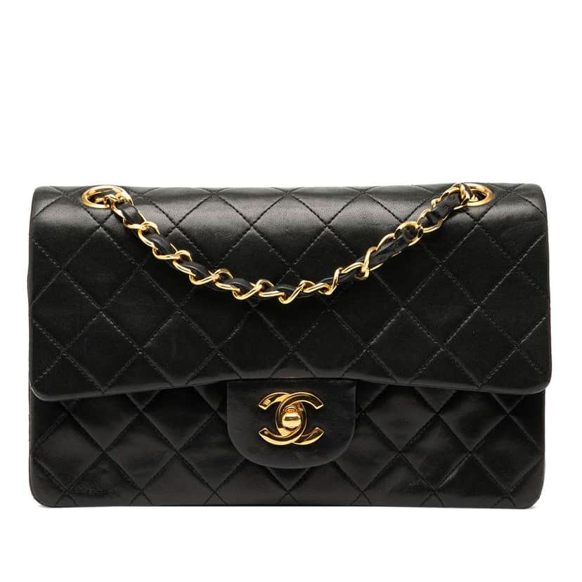 Chanel Small Classic Lambskin Double Flap Black Leather Good condition - Front View