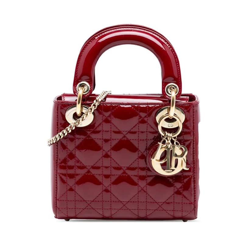 Dior Mini Patent Cannage Lady Dior Red Leather Good condition - Front View