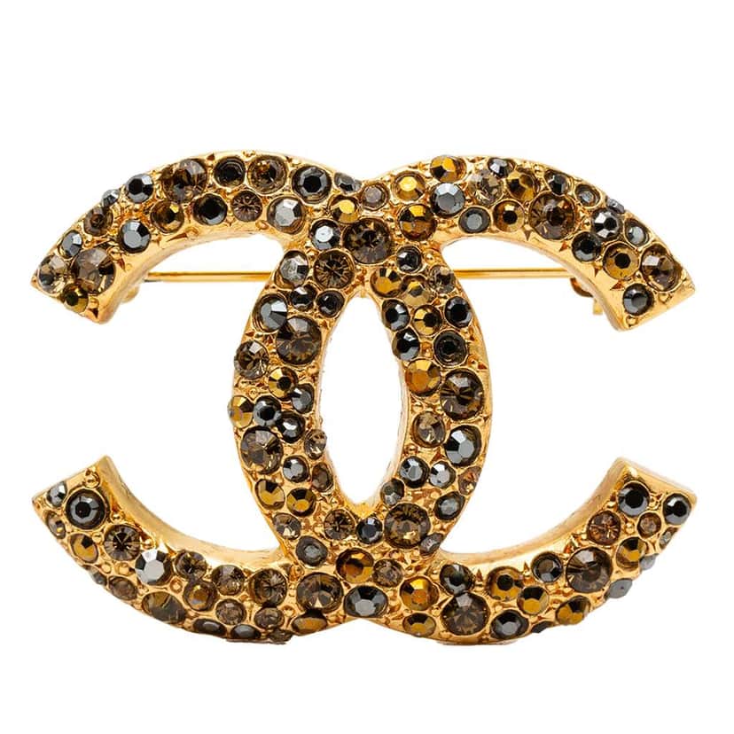 Chanel Gold Plated CC Rhinestone Brooch Gold Metal Good condition - Front View