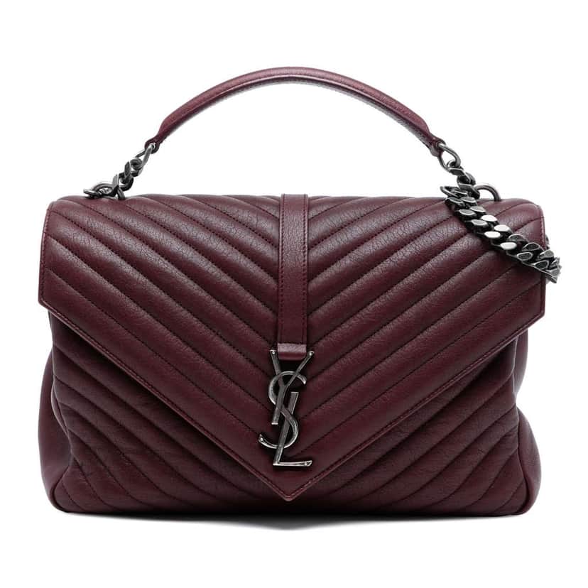 Saint Laurent Large Sheepskin Chevron Monogram College Satchel Red Leather Good condition - Front View