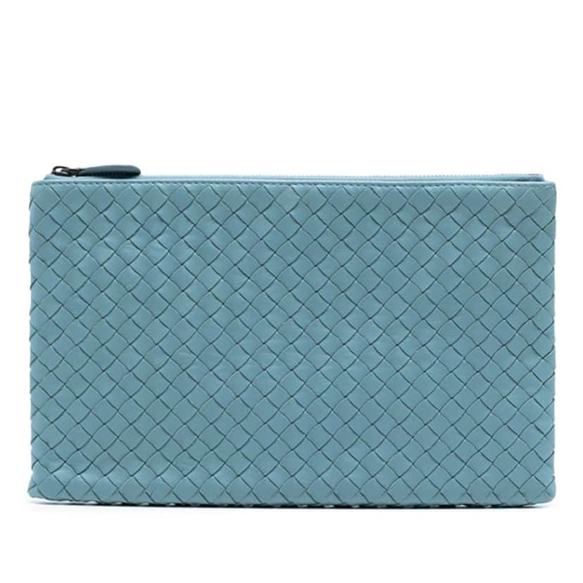 Bottega Veneta Nappa Intrecciato Clutch Blue Leather Good condition - Front View