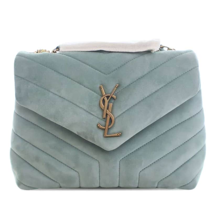 Saint Laurent Small Suede Loulou Shoulder Bag Green Leather Good condition - Front View