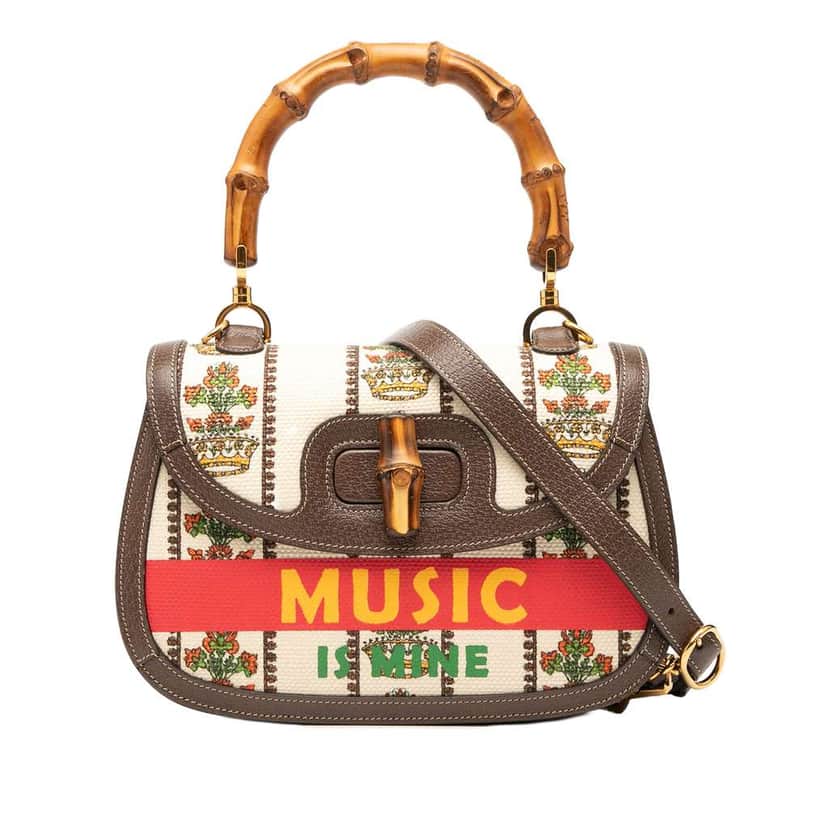 Gucci 100th Anniversary Medium Canvas 1947 Bamboo Top Handle Bag Brown Canvas Good condition - Front View