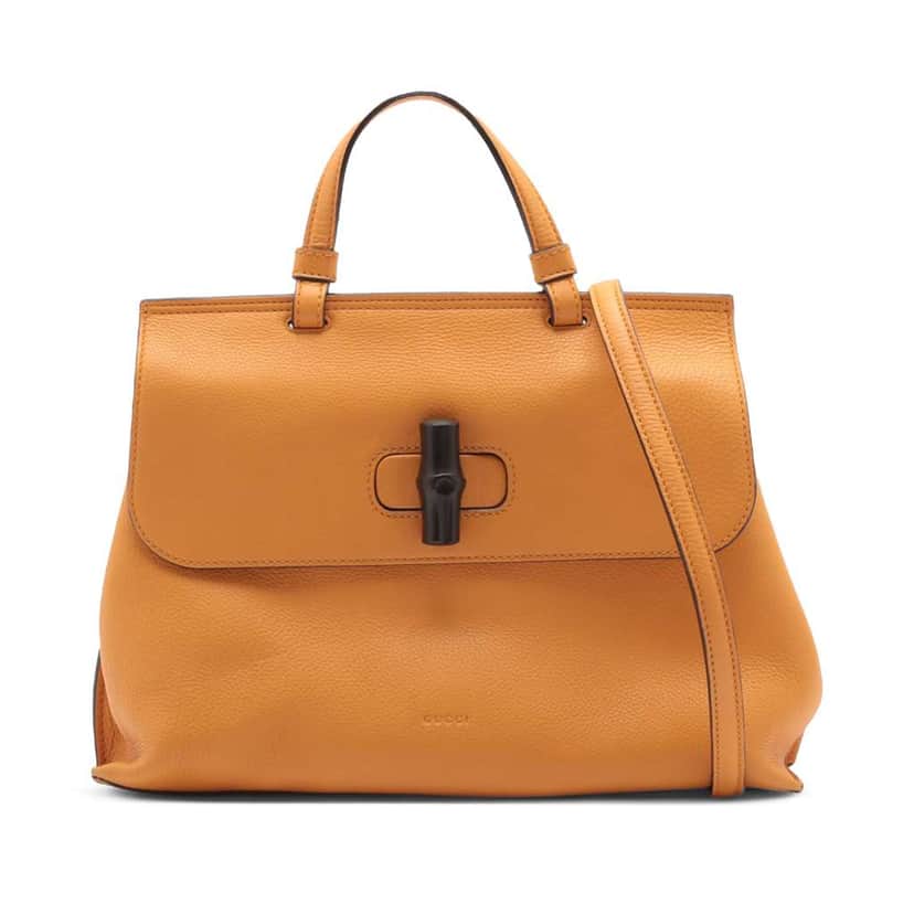 Gucci Medium Leather Bamboo Daily Satchel Orange Leather Good condition - Front View