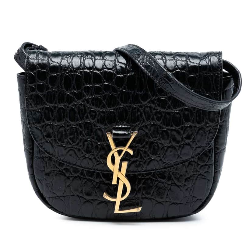 Saint Laurent Small Croc Embossed Monogram Kaia Crossbody Black Leather Good condition - Front View