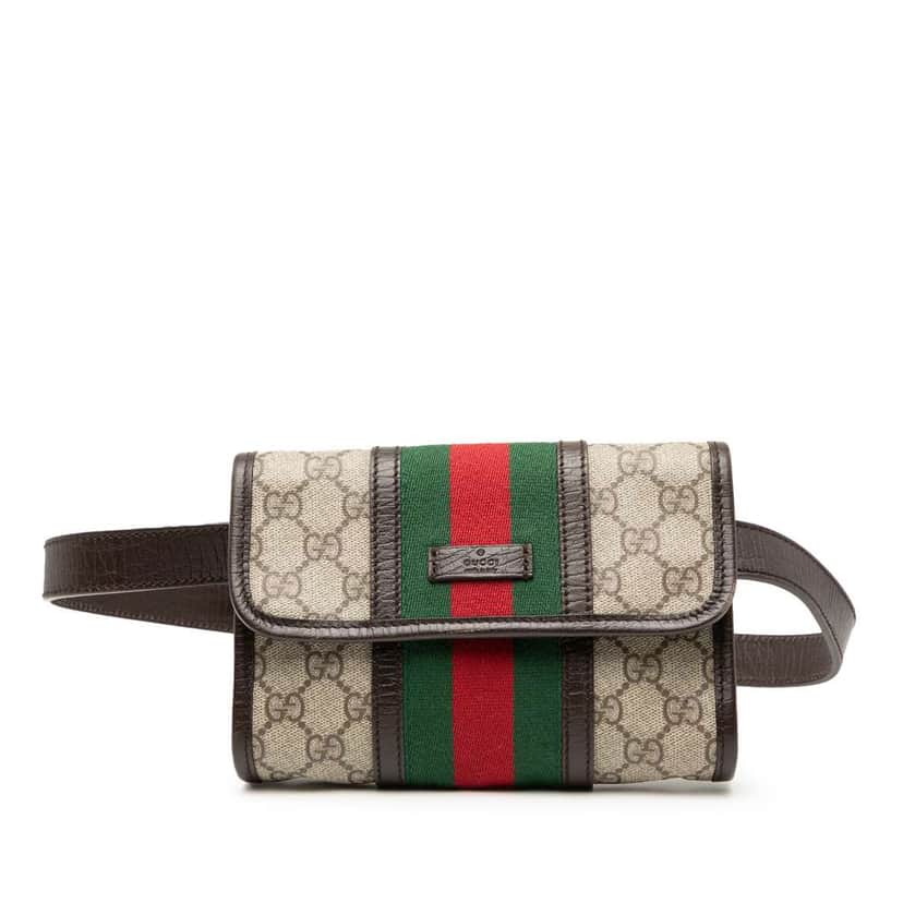 Gucci GG Supreme Web Belt Bag Brown Canvas Good condition - Front View