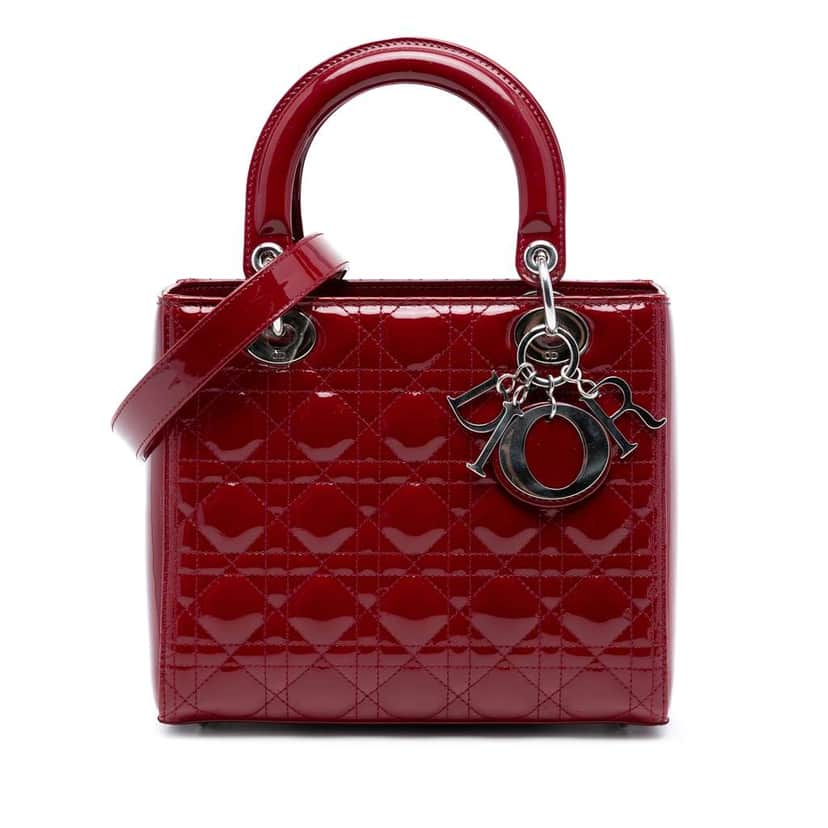 Dior Medium Patent Cannage Lady Dior Red Leather Good condition - Front View