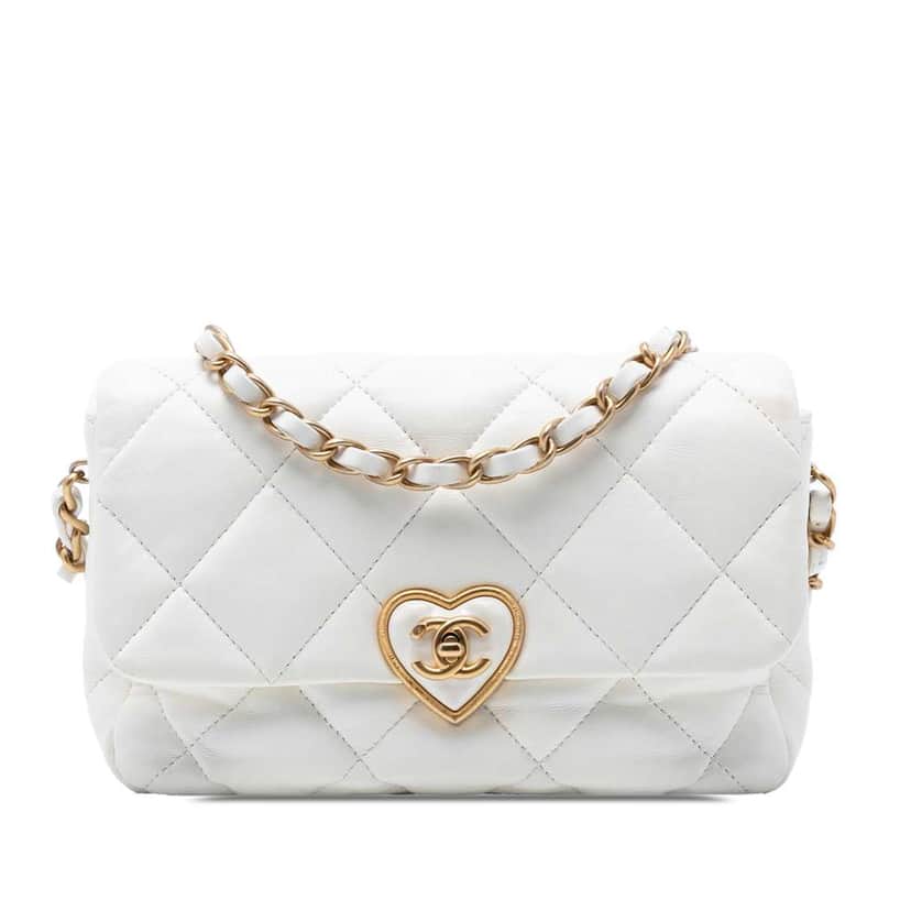 Chanel Small Quilted Lambskin Acrylic Coco Love Flap White Leather Good condition - Front View