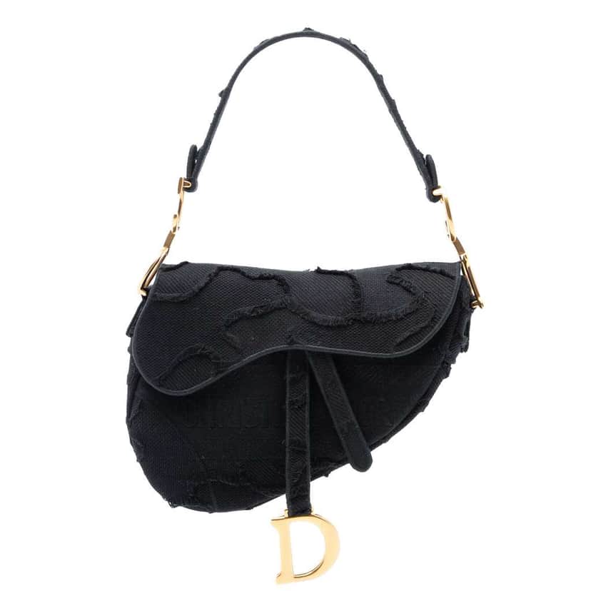 Dior Canvas Embroidered Camouflage Saddle Bag Black Canvas Good condition - Front View
