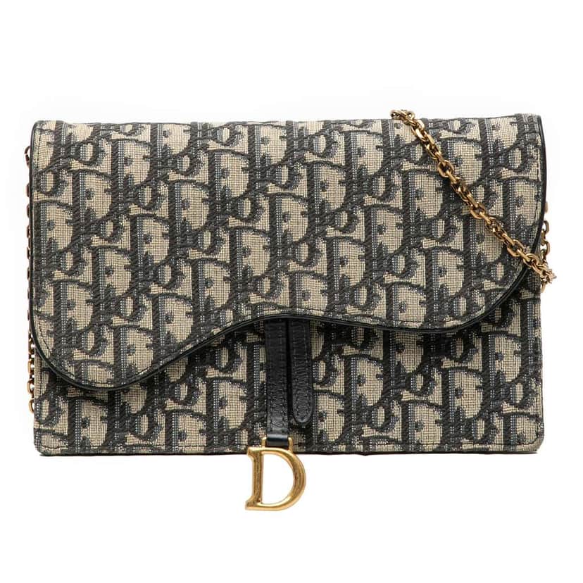 Dior Oblique Canvas Saddle Wallet On Chain Blue Canvas Good condition - Front View