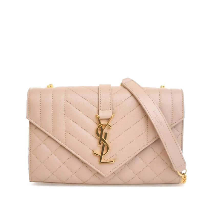 Saint Laurent Small Grain De Poudre Triquilt Monogram Envelope Bag Brown Leather Good condition - Front View