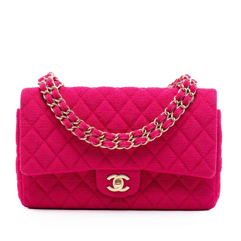 Chanel Medium Classic Jersey Double Flap Pink Cotton Good condition - Front View