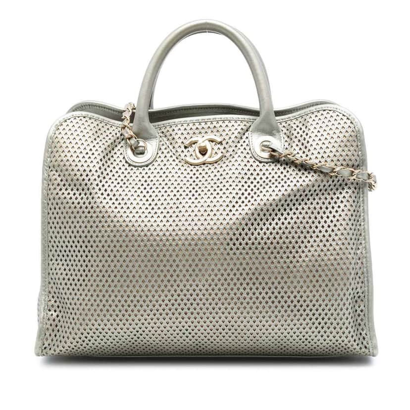 Chanel Perforated Metallic Calfskin Up In The Air Tote Gold Leather Good condition - Front View