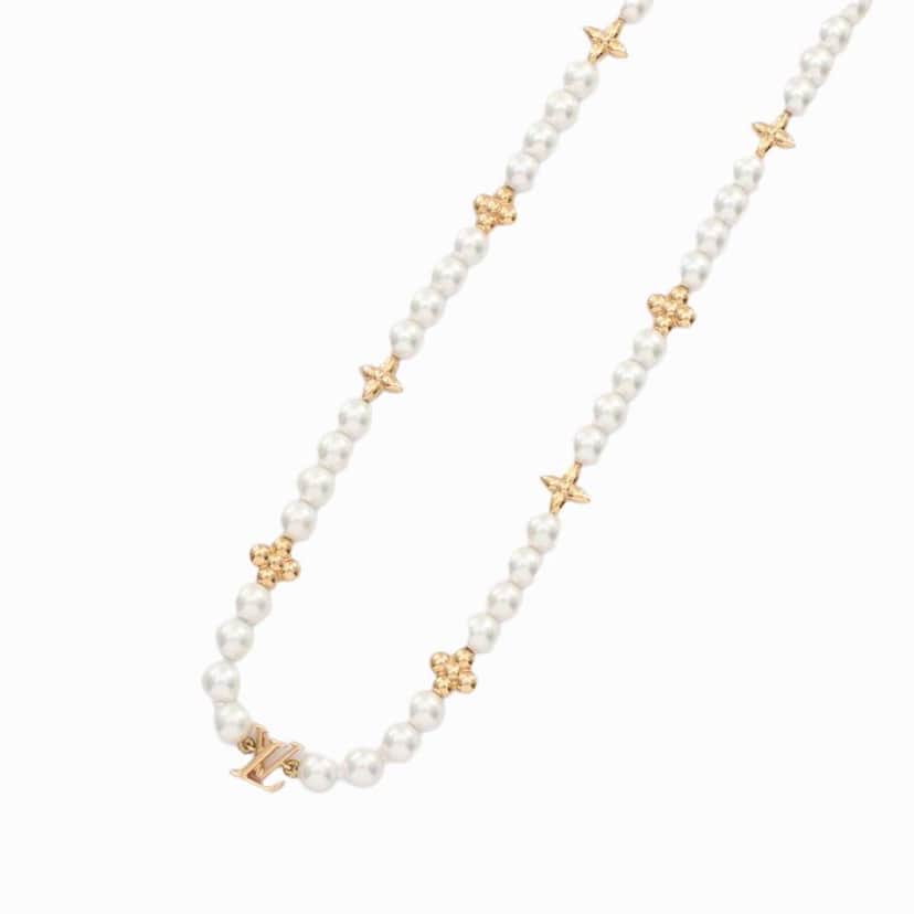 Louis Vuitton Gold Plated My LV Pearl Necklace Gold Metal Good condition - Front View
