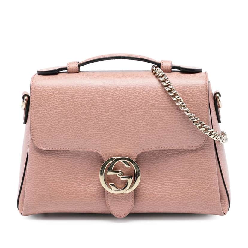Gucci Small Dollar Calfskin Interlocking G Satchel Pink Leather Good condition - Front View