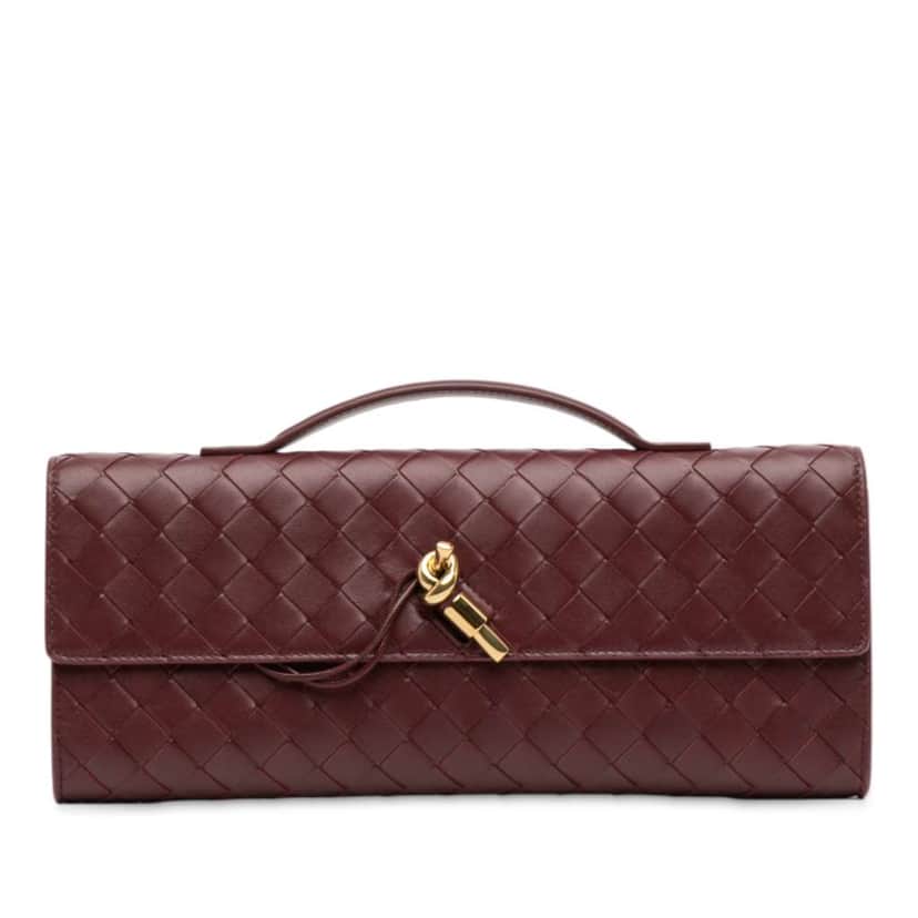 Bottega Veneta Lambskin Intrecciato Andiamo Clutch Red Leather Good condition - Front View