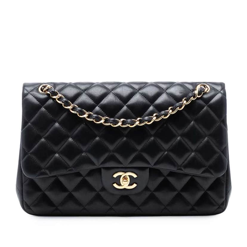 Chanel Jumbo Classic Lambskin Double Flap Black Leather Good condition - Front View