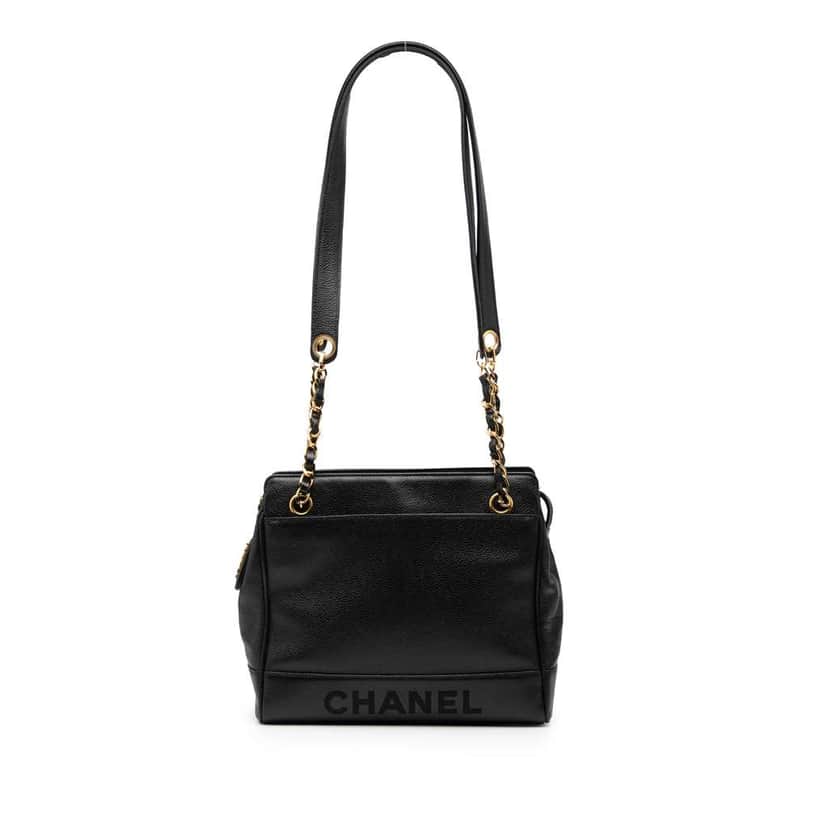 Chanel Caviar Logo Chain Shoulder Bag Black Leather Very good condition - Front View