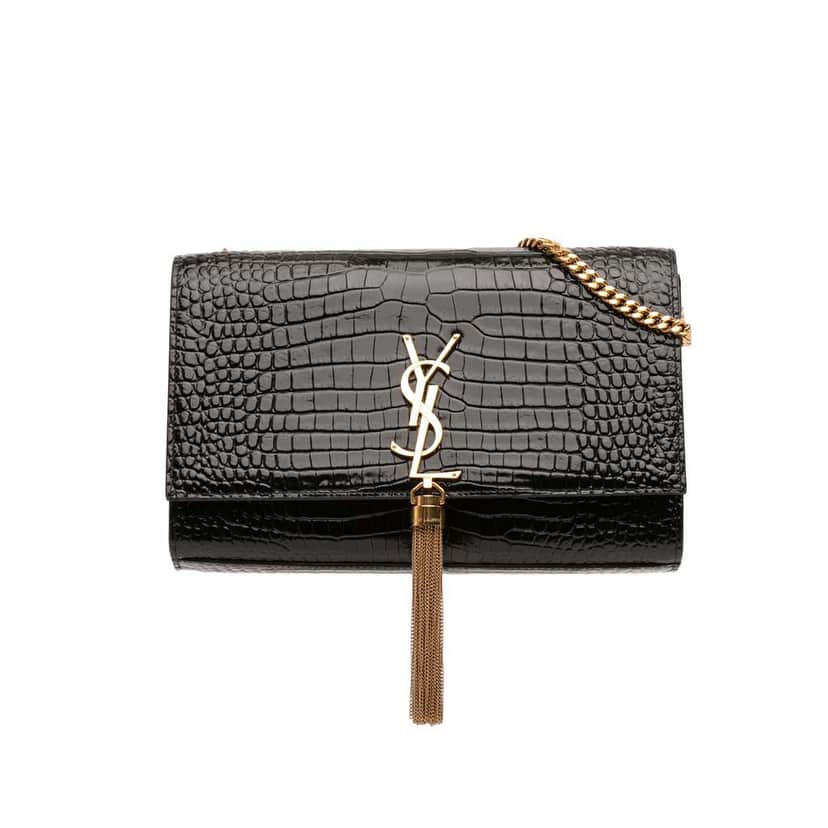 Saint Laurent Medium Croc Embossed Leather Kate Tassel Crossbody Black Leather Good condition - Front View