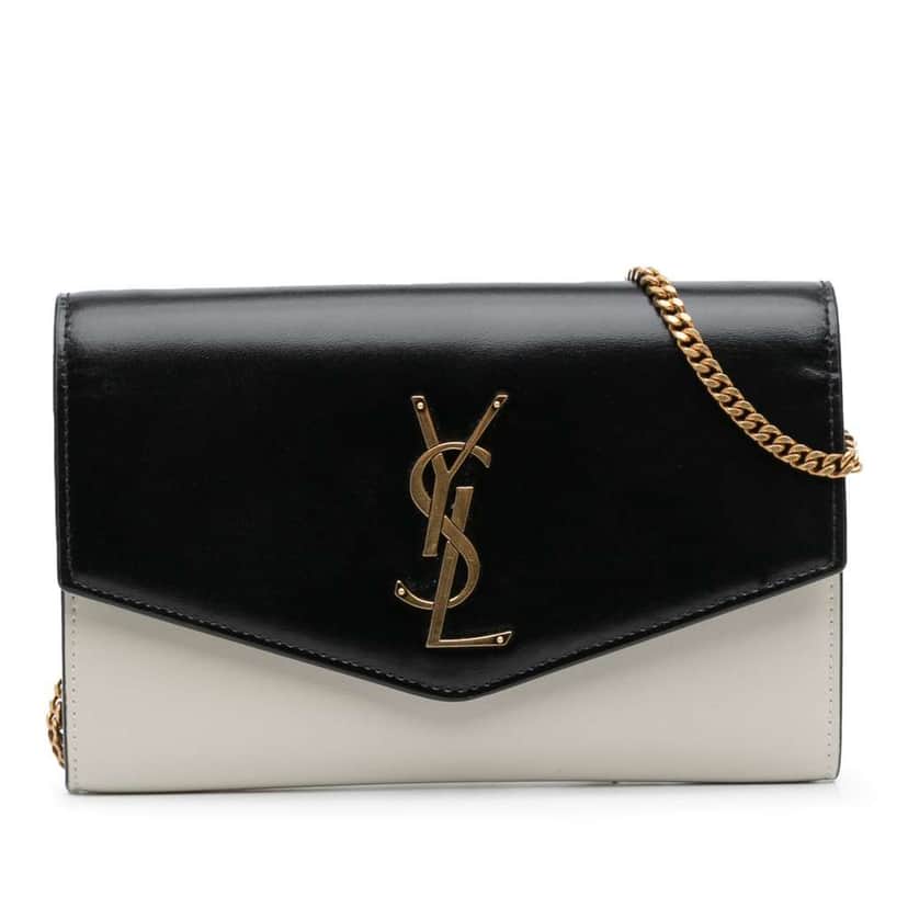 Saint Laurent Bicolor Calfskin Uptown Chain Wallet Black Leather Good condition - Front View