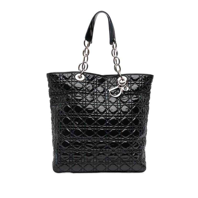 Dior Large Patent Cannage Soft Shopper Tote Black Leather Good condition - Front View