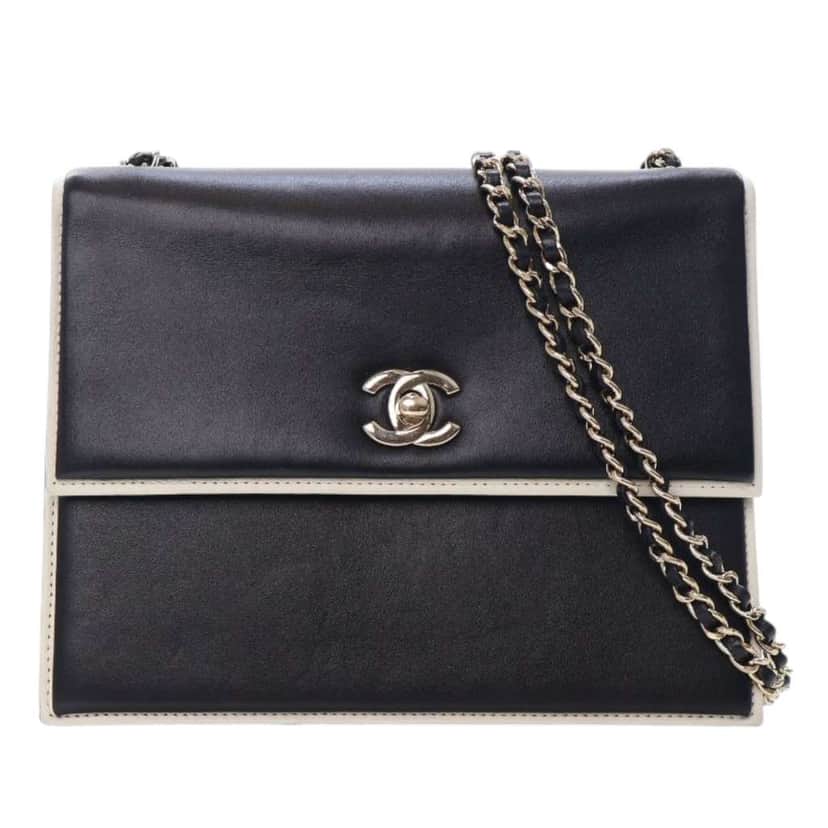 Chanel CC Bicolor Calfskin Square Frame Flap Black Leather Good condition - Front View