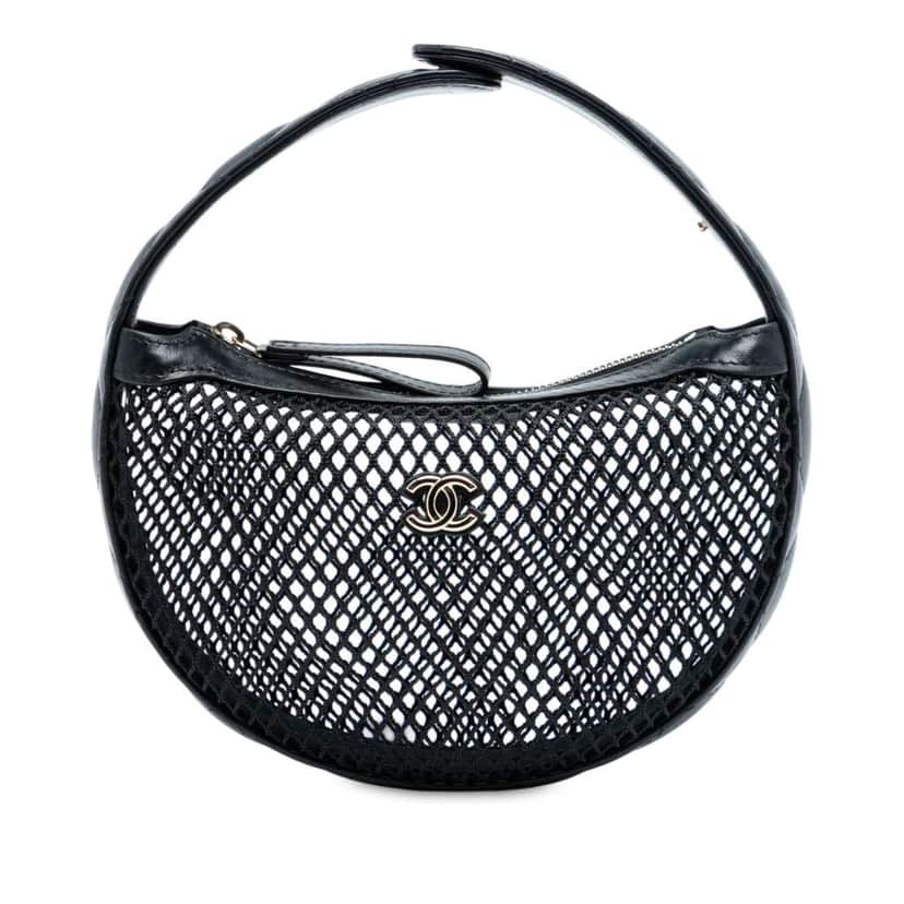 Chanel Mini CC Round Mesh Hobo Black Polyester Good condition - Front View