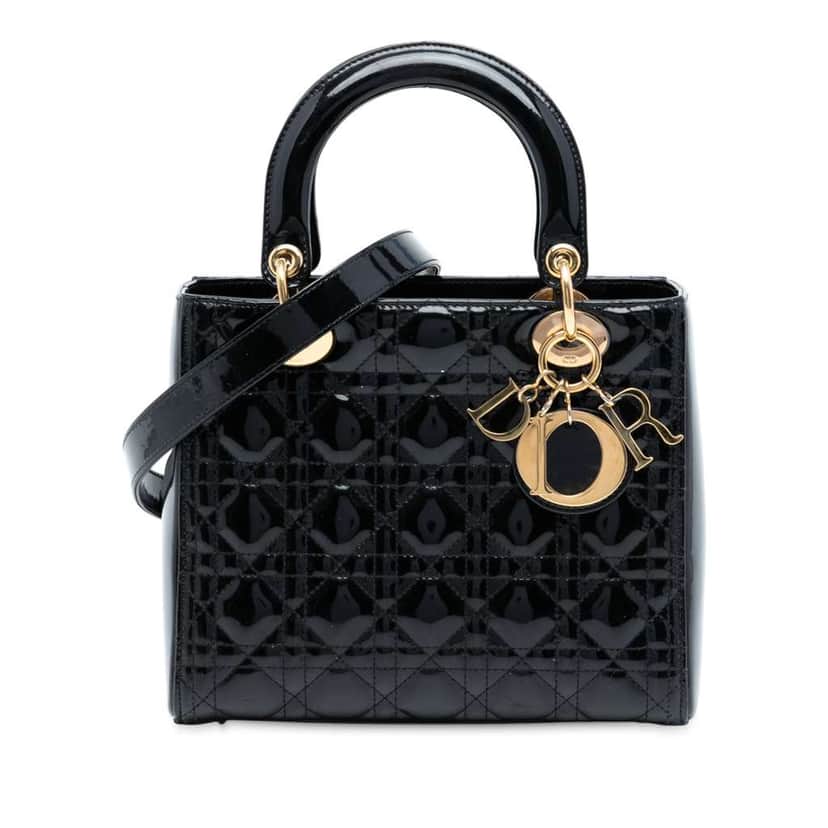 Dior Medium Patent Cannage Lady Dior Black Leather Good condition - Front View
