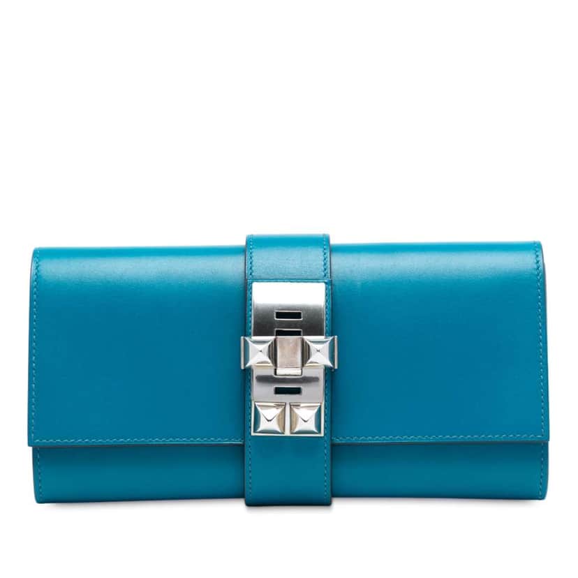 Hermès Tadelakt Medor Clutch 23 Blue Leather Very good condition - Front View