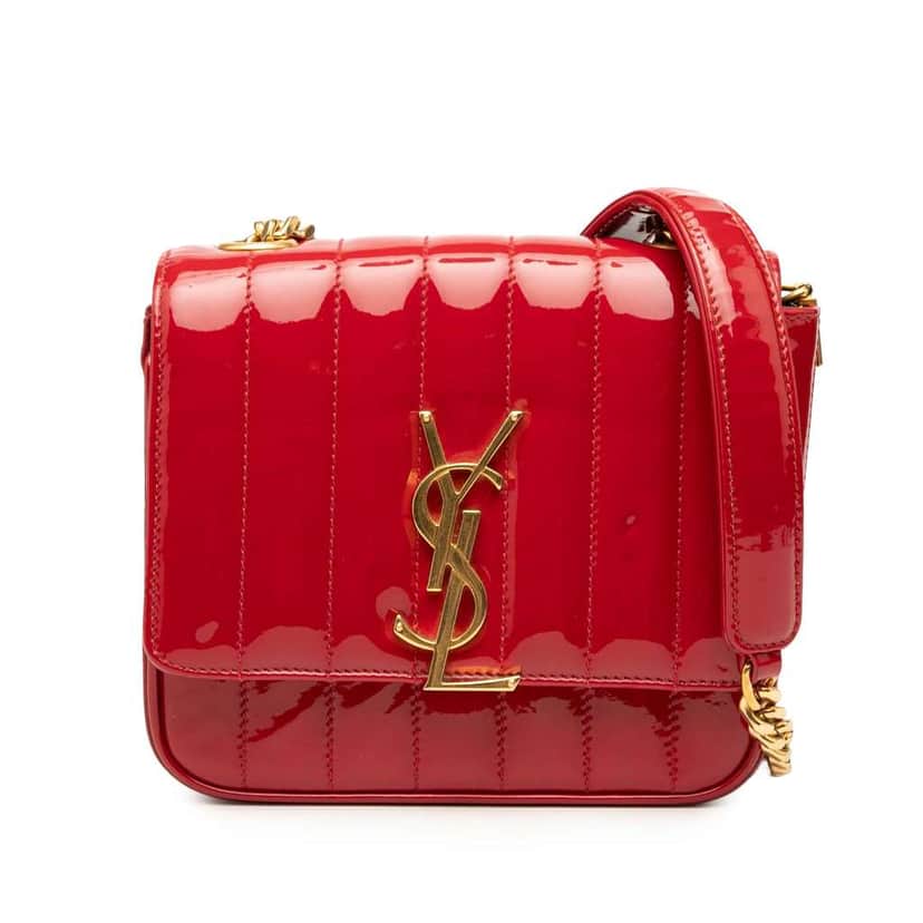 Saint Laurent Small Patent Monogram Vicky Chain Bag Red Leather Good condition - Front View