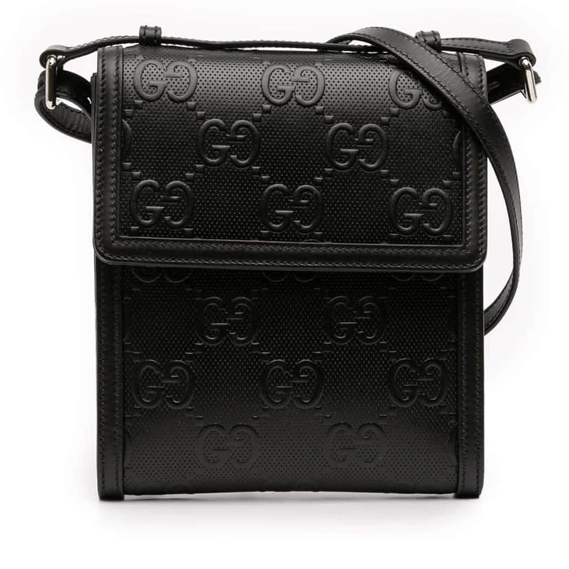 Gucci GG Embossed Leather Flap Crossbody Black Leather Good condition - Front View