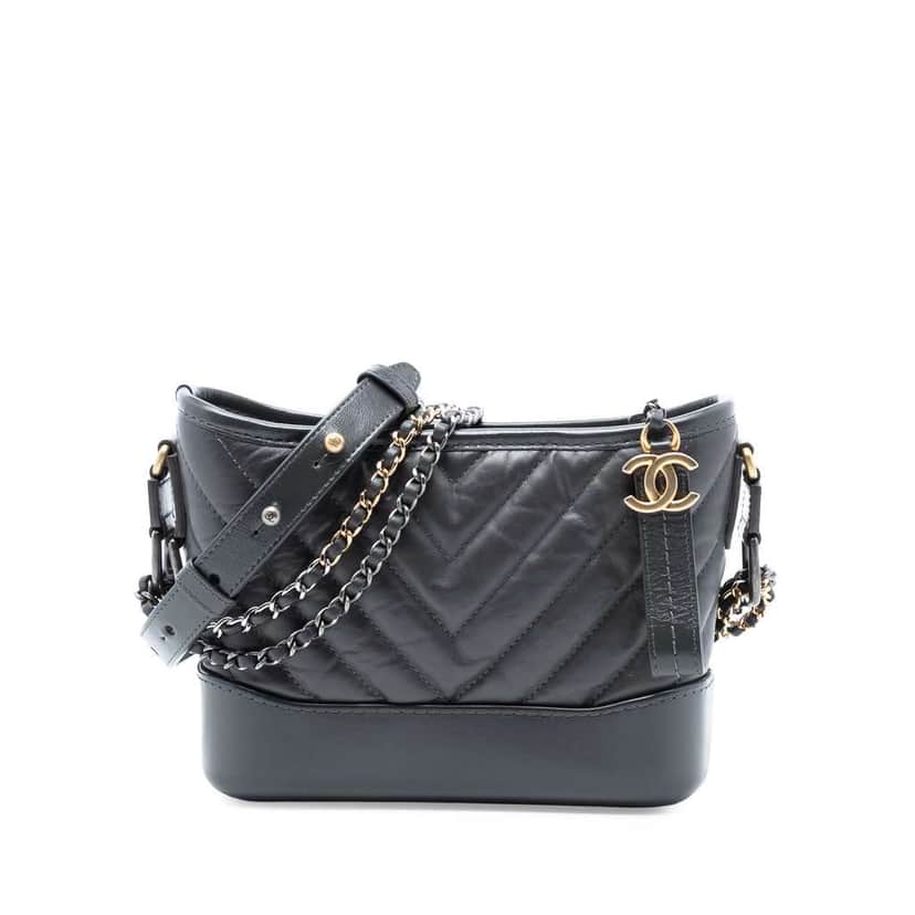 Chanel Small Chevron Aged Calfskin Gabrielle Hobo Grey Leather Good condition - Front View