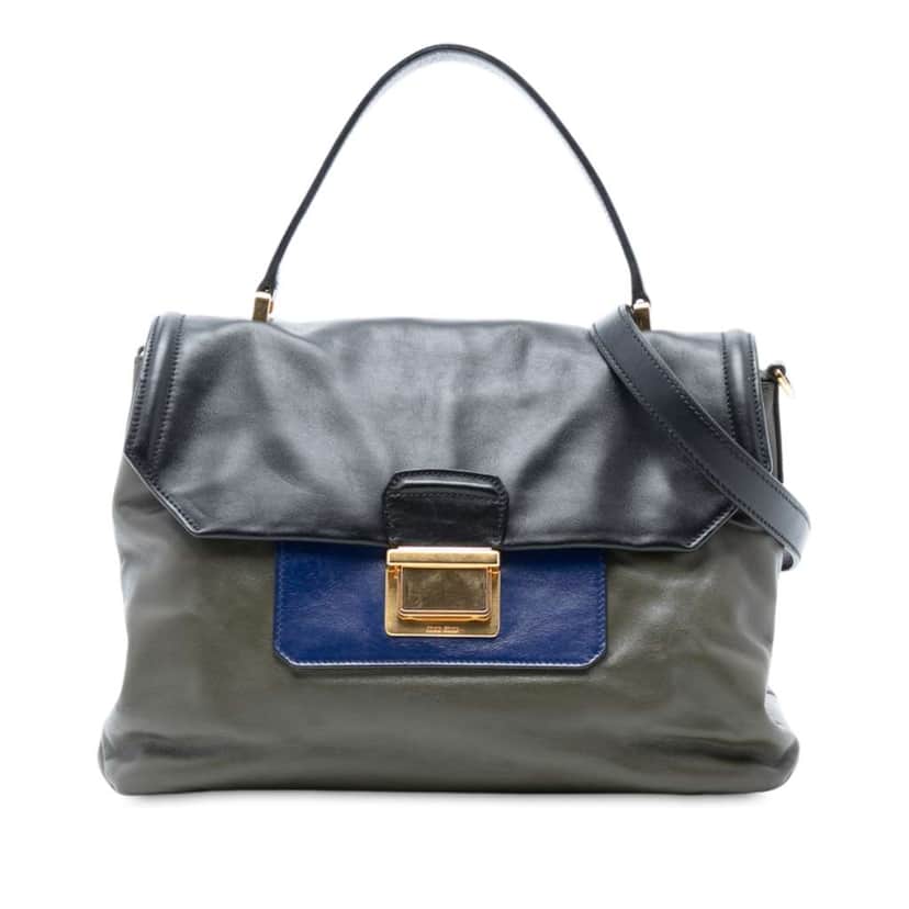 Miu Miu Tricolor Vitello Soft Flap Handbag Brown Leather Good condition - Front View