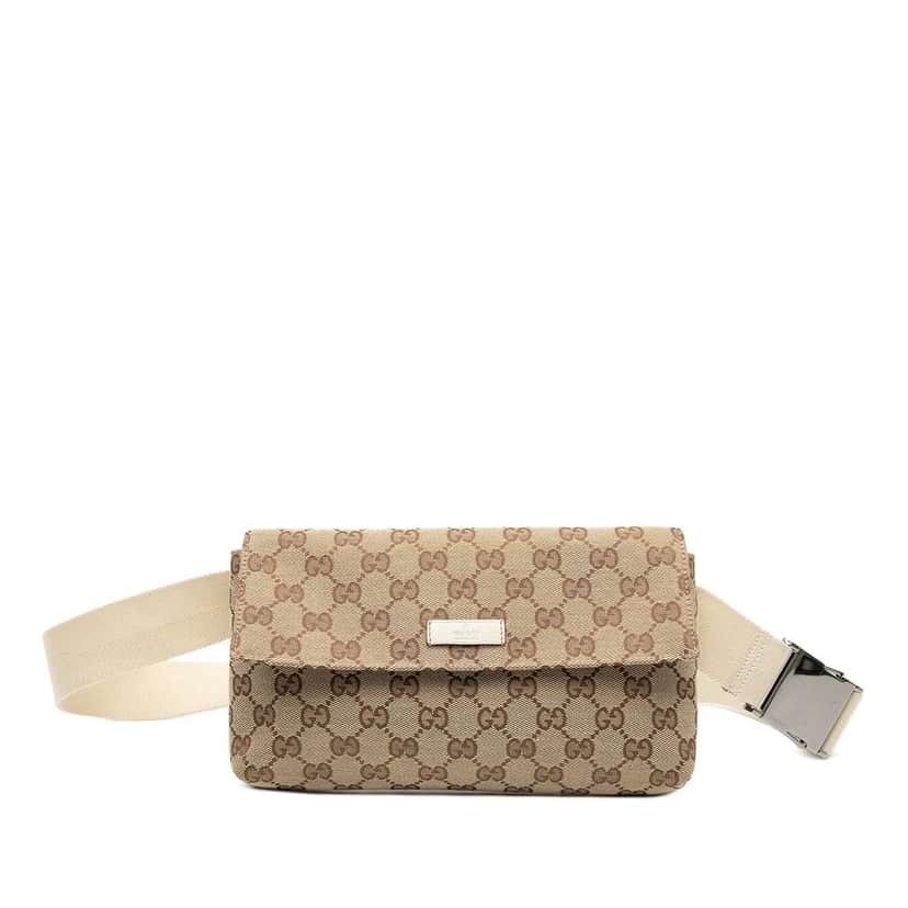 Gucci GG Canvas Flap Belt Bag Brown Canvas Good condition - Front View