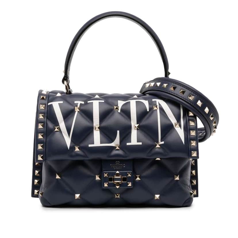 Valentino Lambskin VLTN Candystud Top Handle Bag Blue Leather Good condition - Front View