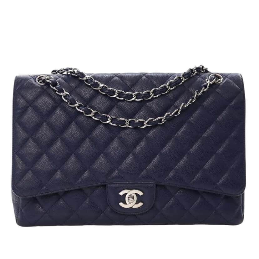Chanel Maxi Classic Caviar Single Flap Blue Leather Good condition - Front View