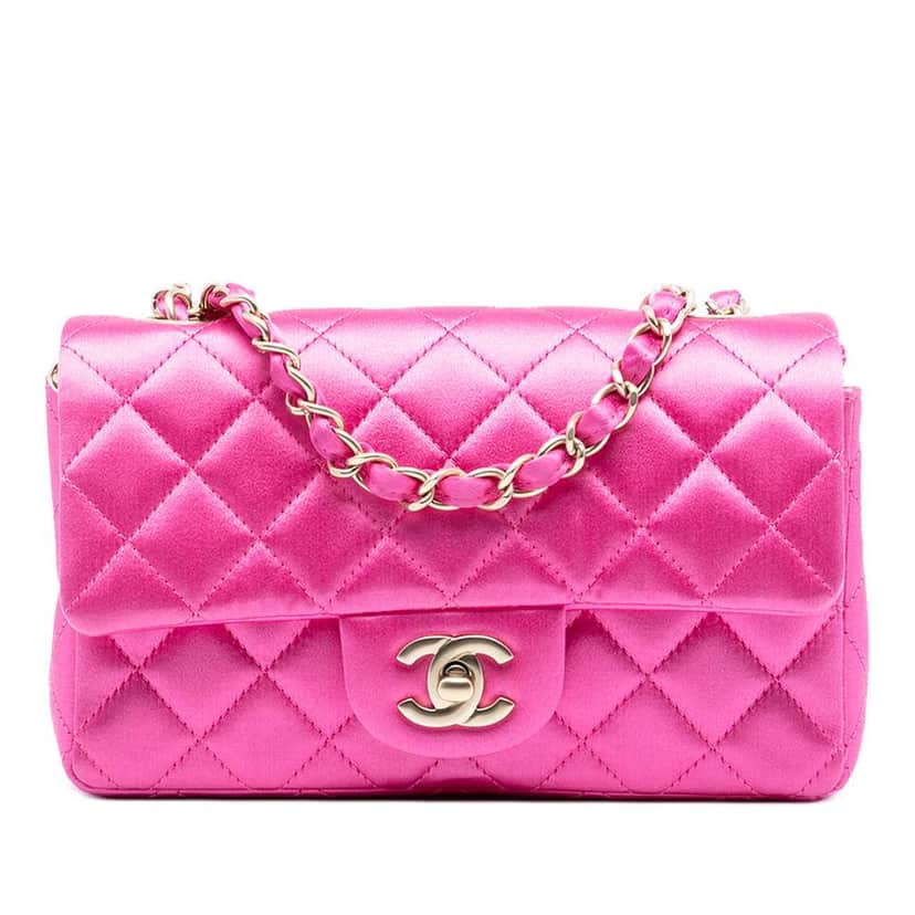 Chanel Mini Rectangular Classic Satin Single Flap Pink Satin Good condition - Front View