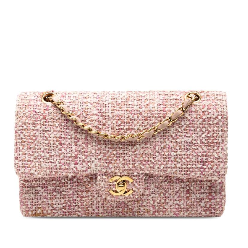 Chanel Medium Classic Tweed Double Flap Pink Tweed Good condition - Front View