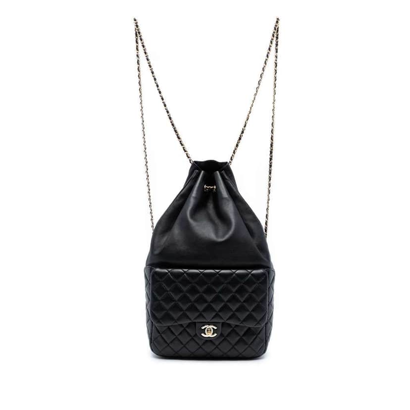 Chanel Large Quilted Lambskin In Seoul Backpack Black Leather Good condition - Front View