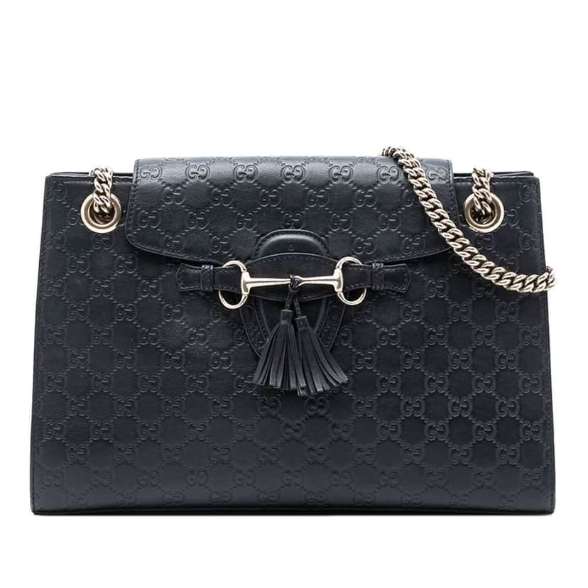 Gucci Large Guccissima Emily Shoulder Bag Black Leather Good condition - Front View