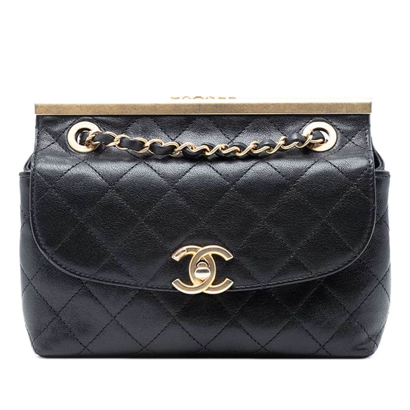 Chanel Mini CC Quilted Lambskin Flap Black Leather Good condition - Front View