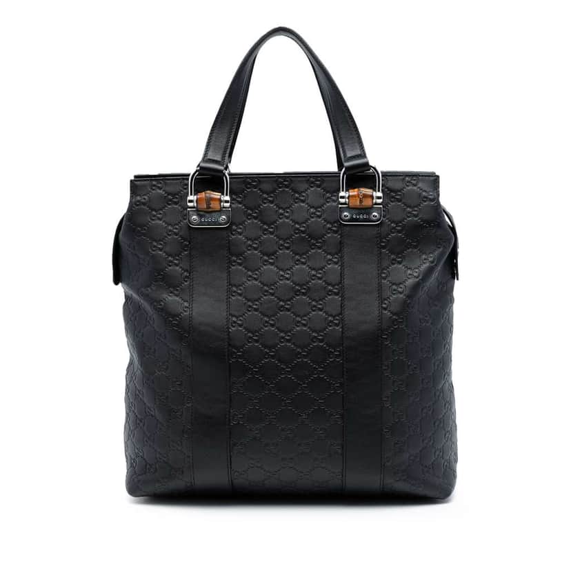 Gucci Guccissima Tender Bamboo Bar Tote Black Leather Good condition - Front View