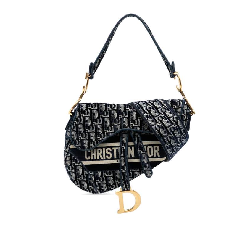 Dior Oblique Embroidered Velvet Saddle Bag Blue Velvet Good condition - Front View