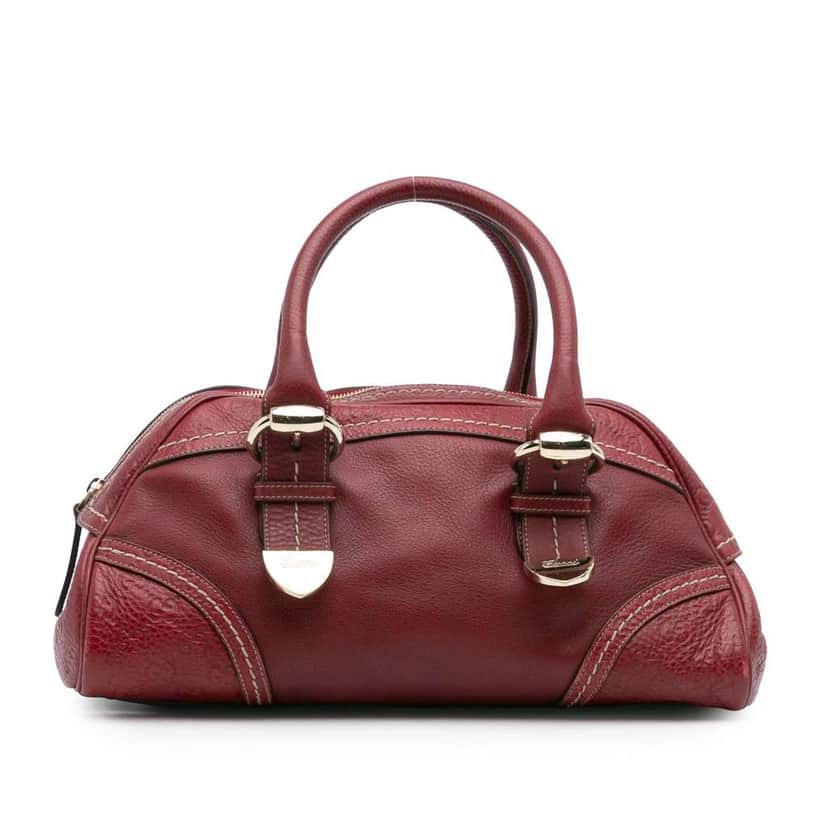 Gucci Guccissima Trimmed Leather Signoria Handbag Red Leather Good condition - Front View